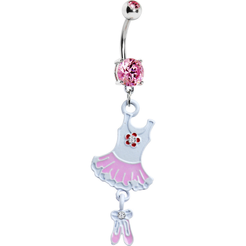 Pink Cubic Zirconia Tutu Ballerina Belly Ring