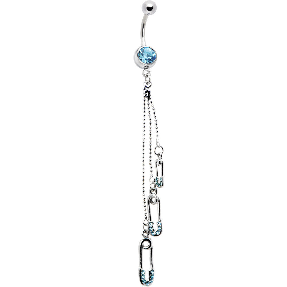 Aqua Gem Safety Pin Drop Belly Ring