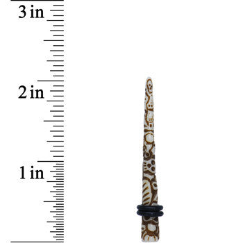 2 Gauge Brown White Resin Native Skull Taper