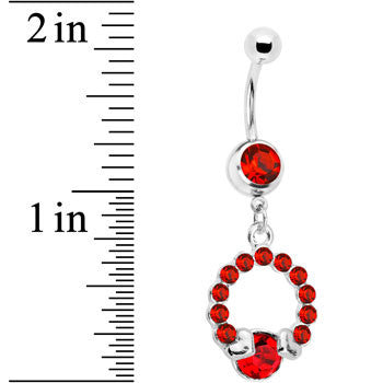 Red Gem Wrap Me in Love Heart Dangle Belly Ring