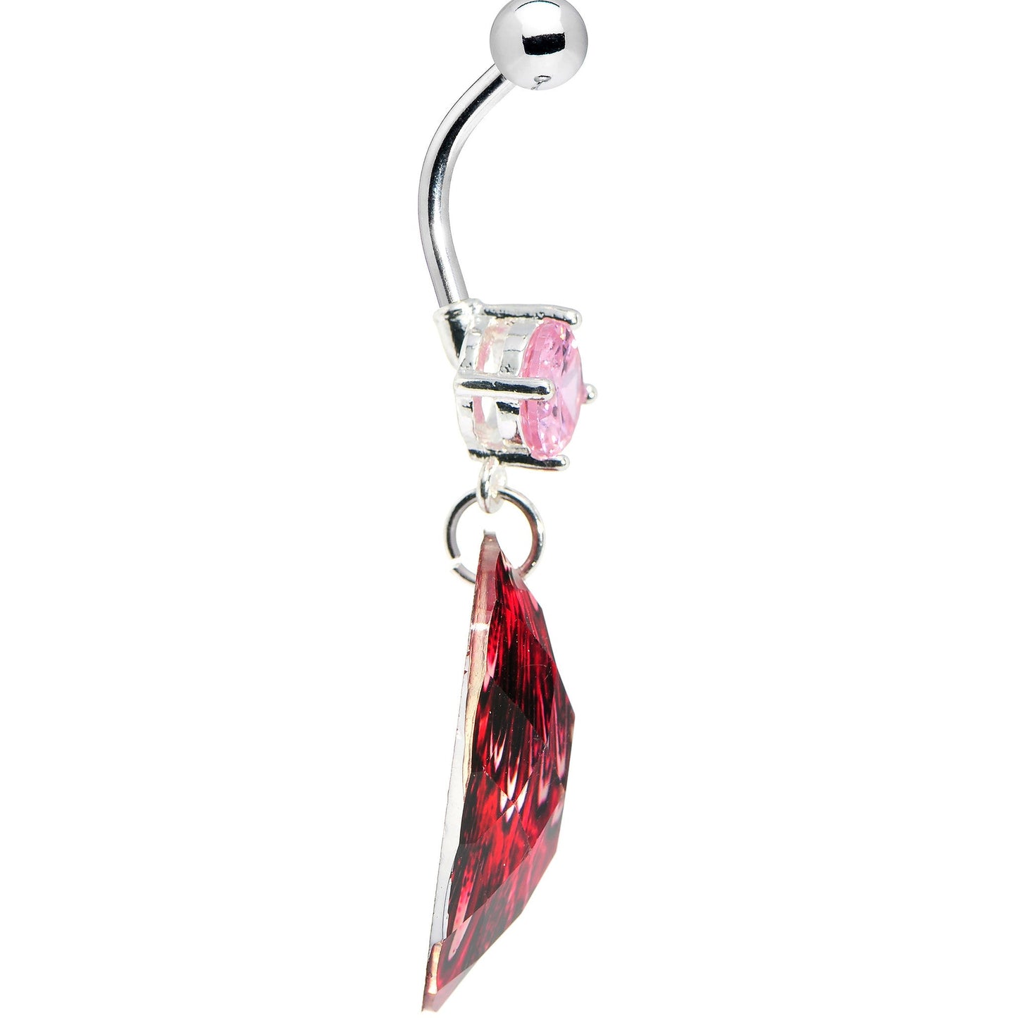 Prong Set Pink Gem Paradise Feather Oval Dangle Belly Ring