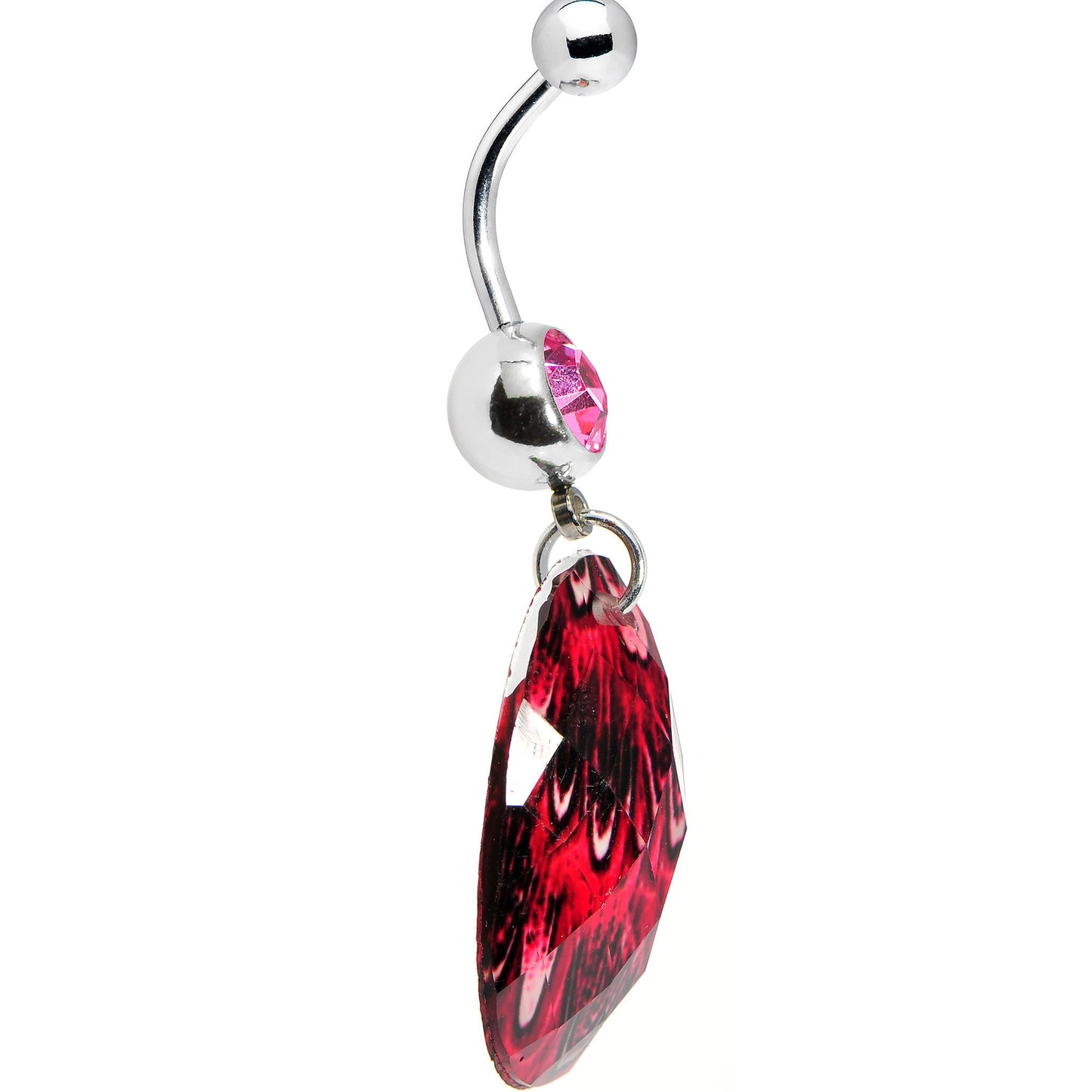 Pink Gem Paradise Feather Oval Dangle Belly Ring
