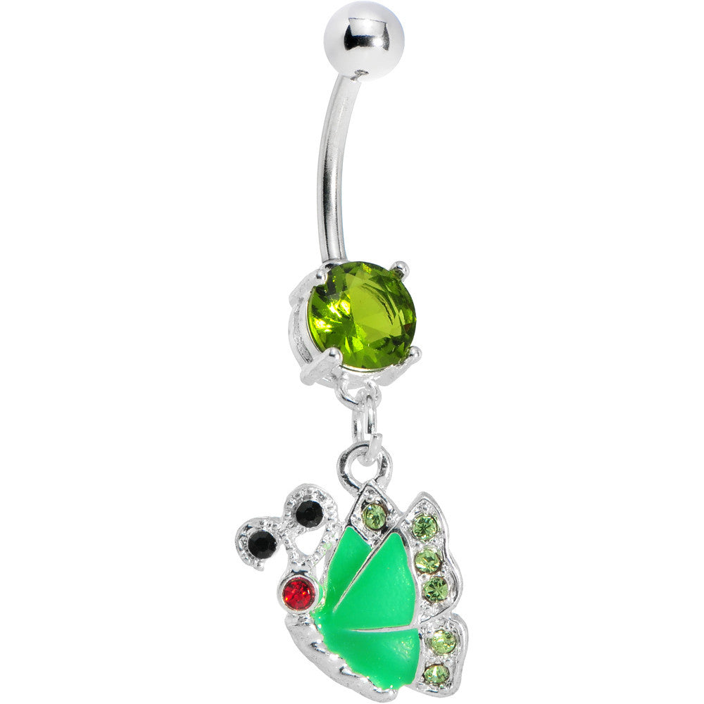 Green Gem Shine Wing Butterfly Belly Ring