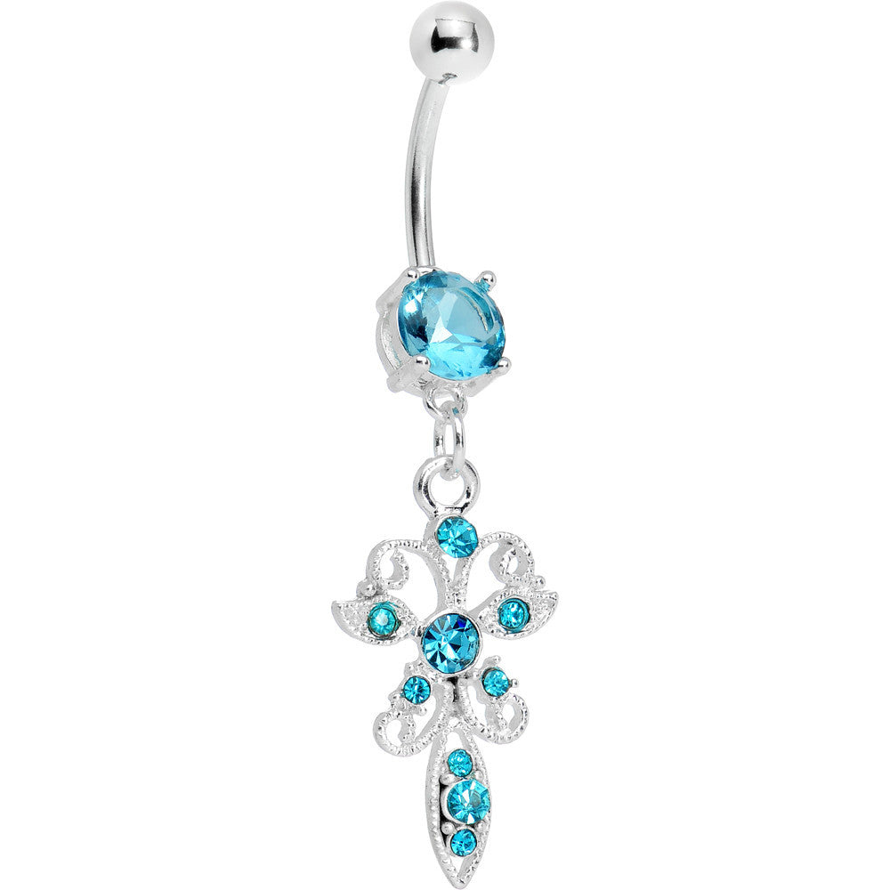 Aqua Gem Filigree Carrier Butterfly Belly Ring