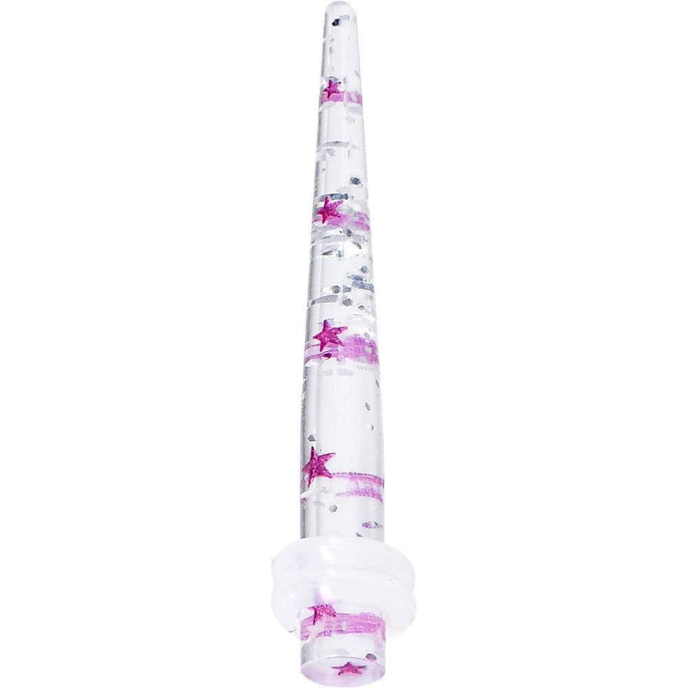 6 Gauge Clear Acrylic Glitter Purple Star Confetti Taper