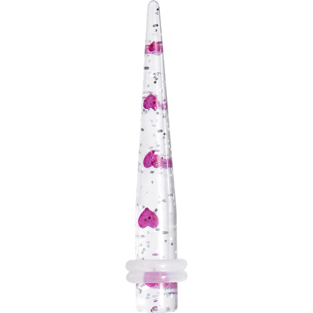 2 Gauge Clear Acrylic Glitter Purple Heart Confetti Taper