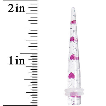 2 Gauge Clear Acrylic Glitter Purple Heart Confetti Taper