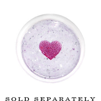 0 Gauge Clear Acrylic Glitter Purple Heart Confetti Taper