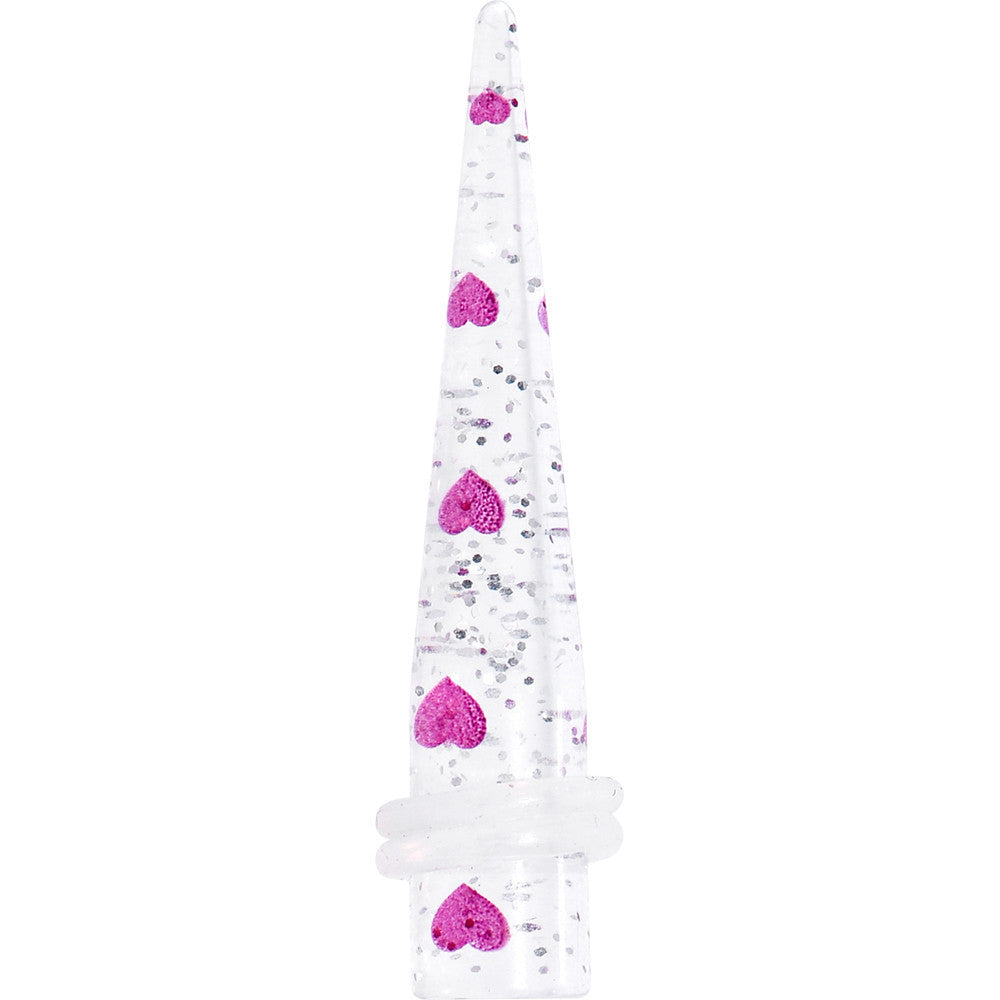 0 Gauge Clear Acrylic Glitter Purple Heart Confetti Taper