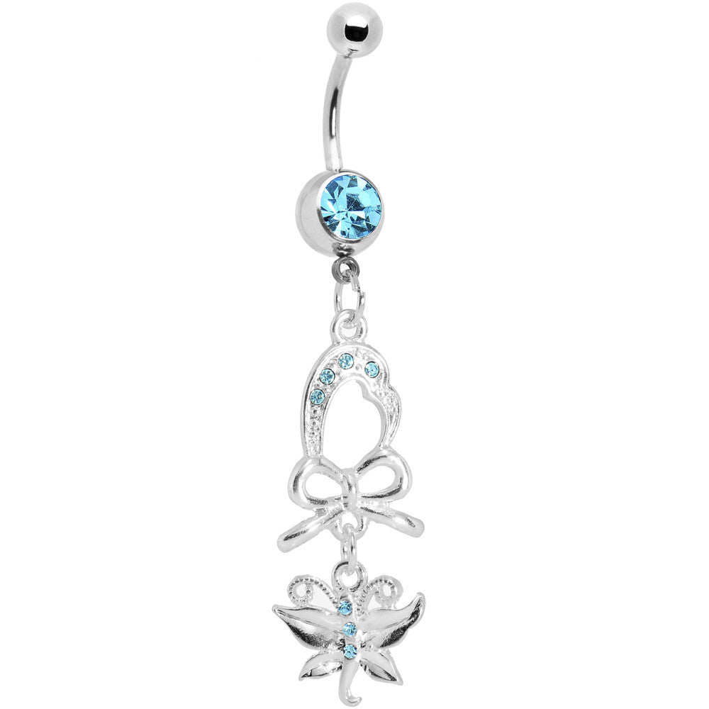 Aqua Gem Bow Heart Butterfly Dangle Belly Ring