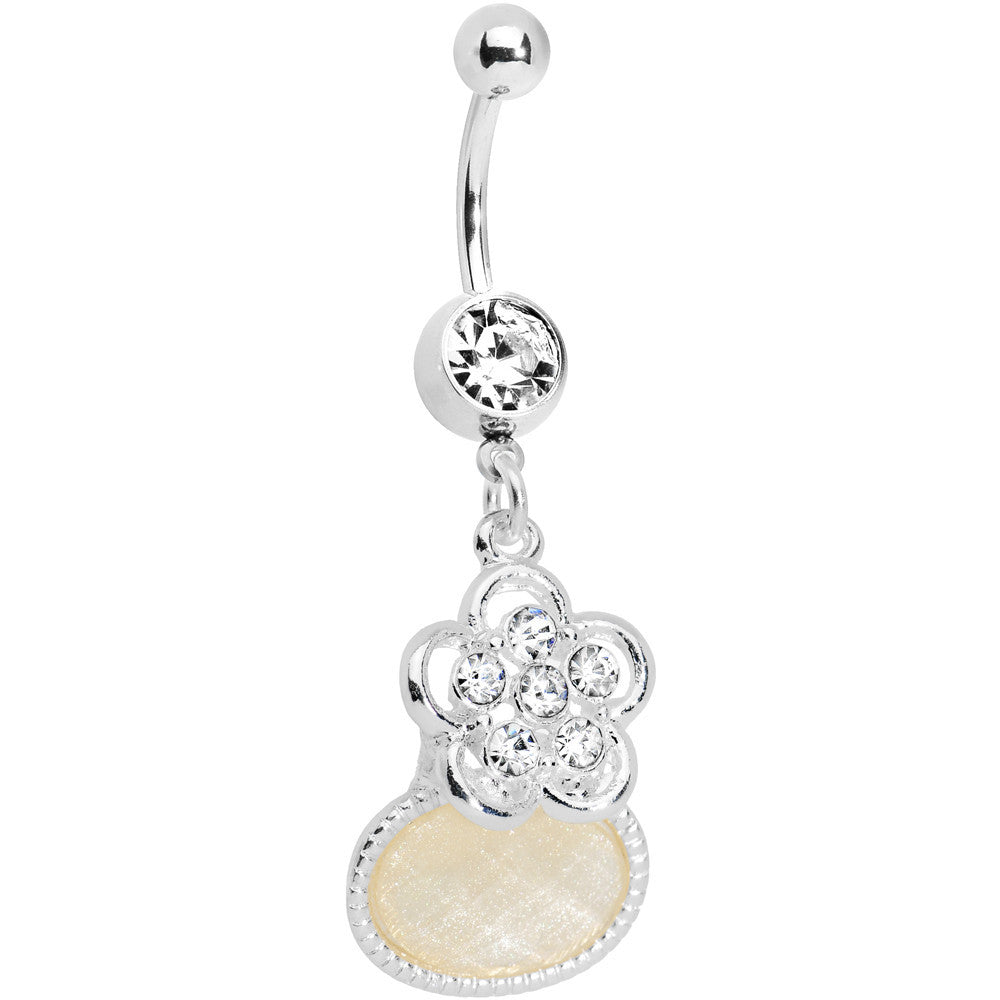 Crystalline Gem Oval Shimmer Flower Belly Ring