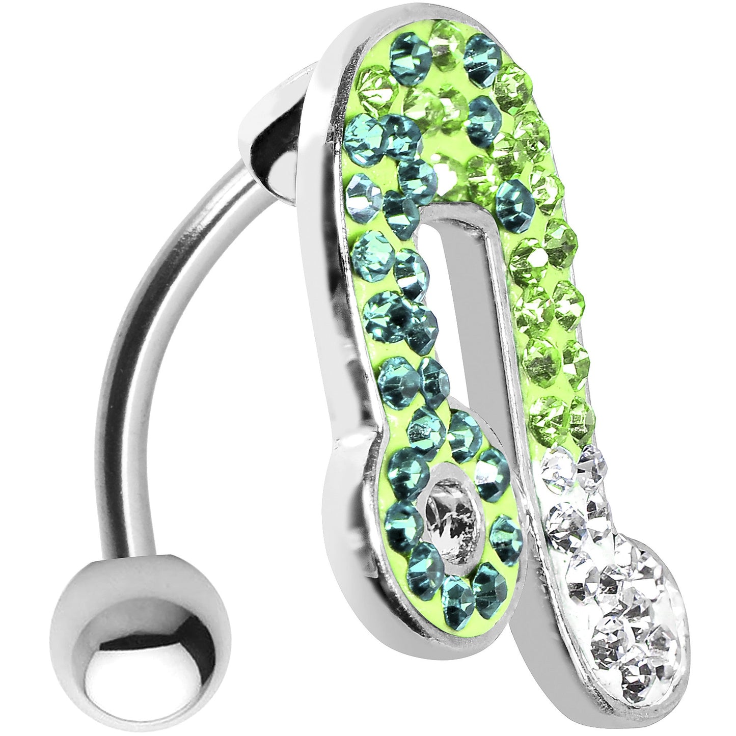 Top Mount Aqua Green Crystal Ice Music Note Belly Ring
