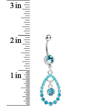 Blue Gem Faux Pearl Teardrop Dangle Belly Ring