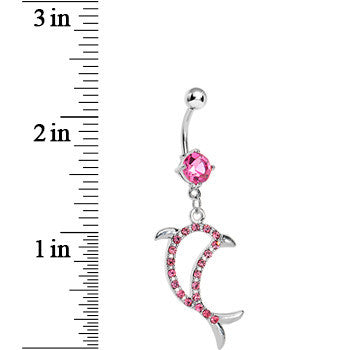 Pink Gem Elegant Dolphin Outline Belly Ring