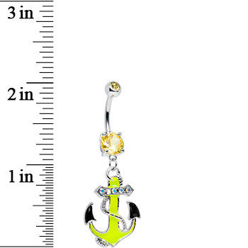 Yellow Aurora Gem Neon Black Tipped Anchor Dangle Belly Ring