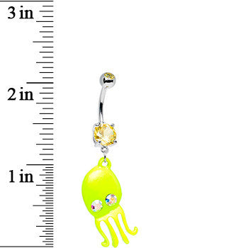 Yellow Aurora Gem Neon Baby Octopus Dangle Belly Ring