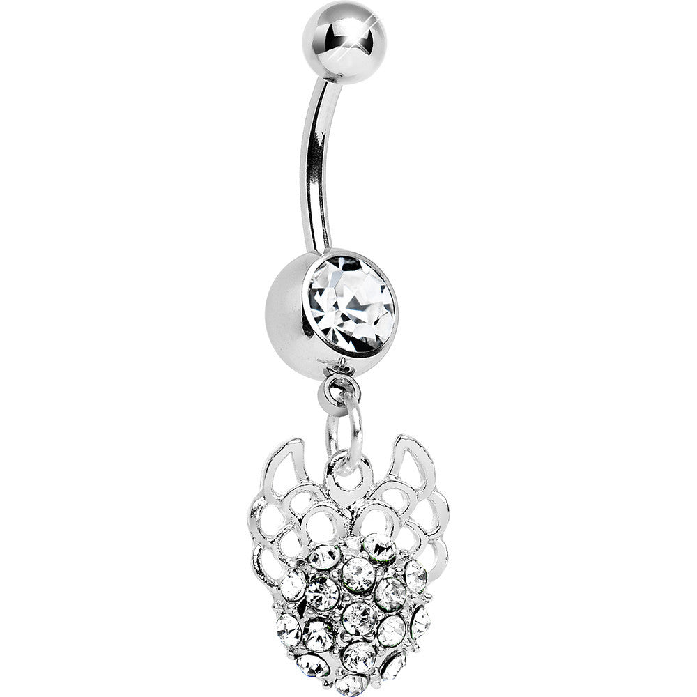 Crystalline Gem Paved Ball with Filigree Wings Dangle Belly Ring