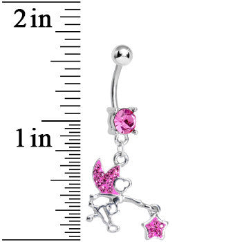 Pink Gem Chasing a Star Fairy Dangle Belly Ring