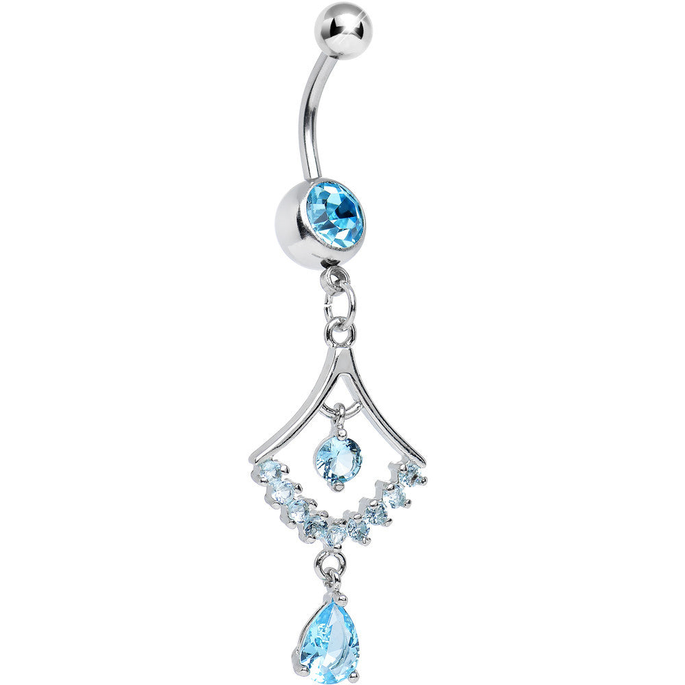 Aqua CZ Transforming Teardrop Dangle Belly Ring