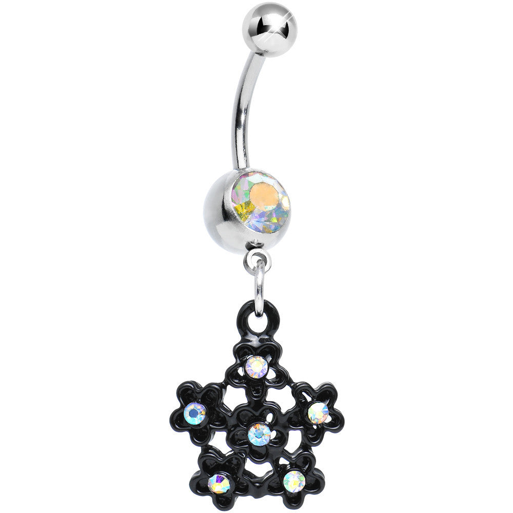 Aurora Gem Flowering Dark Winter Snowflake Dangle Belly Ring