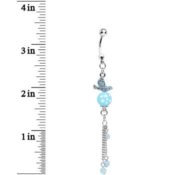 Aqua Gem Flying Dove of Life and Stars Dangle Belly Ring