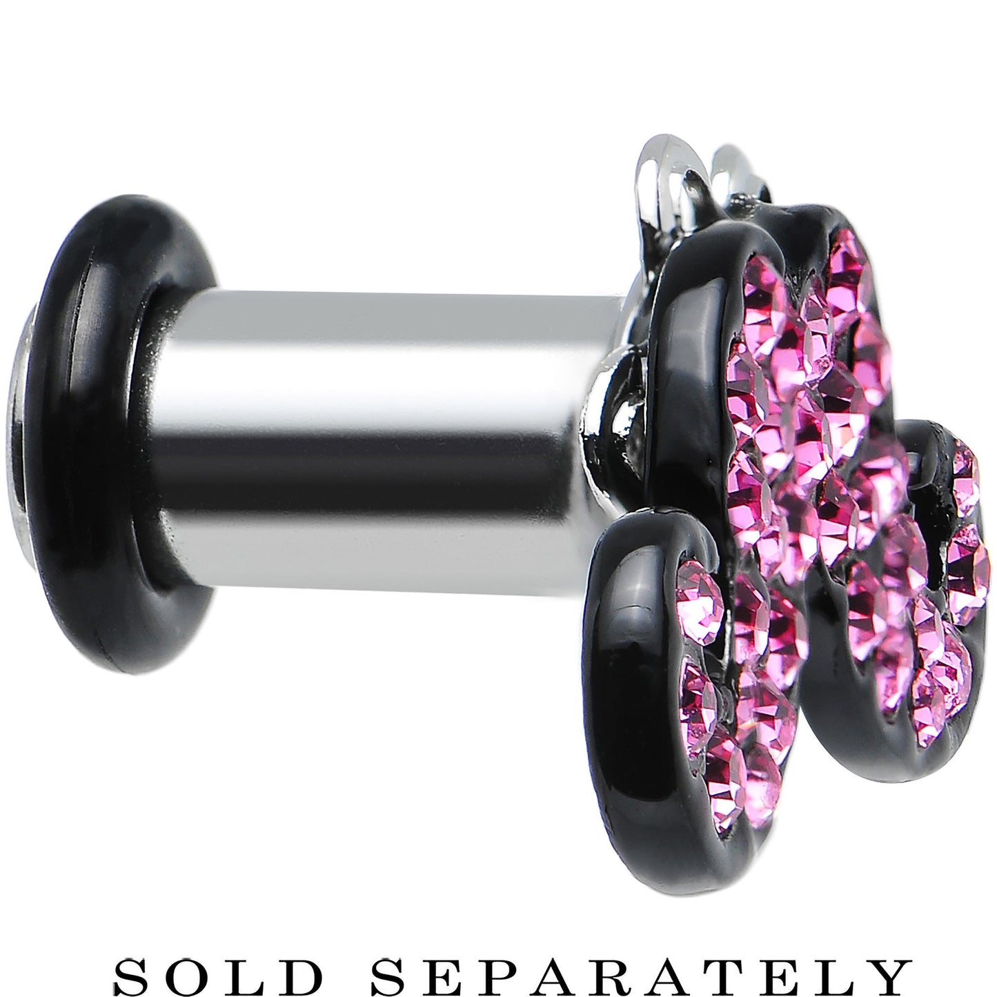 4 Gauge Pink Gem Paved Fancy Mustache Single Flare Steel Plug
