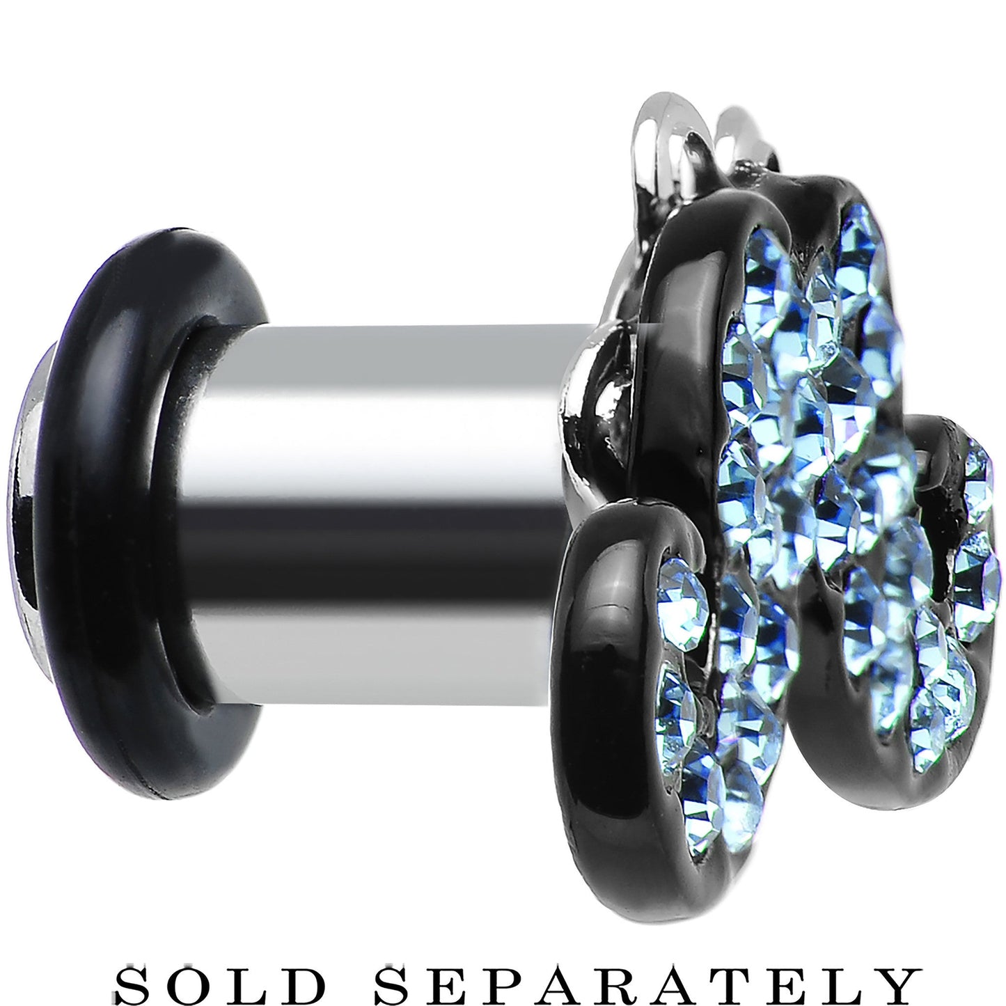 2 Gauge Aqua Gem Paved Fancy Mustache Single Flare Steel Plug
