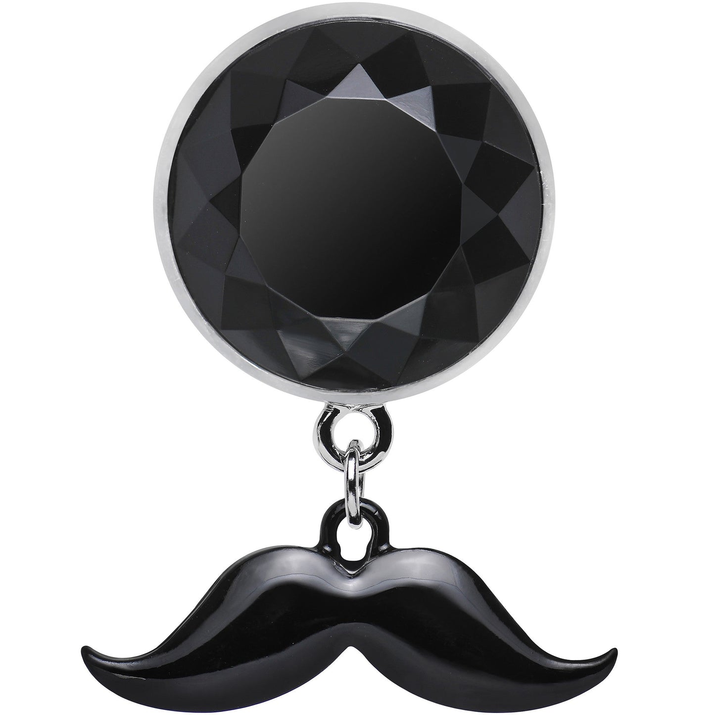9/16 Black Dangling Mustache Steel Plug