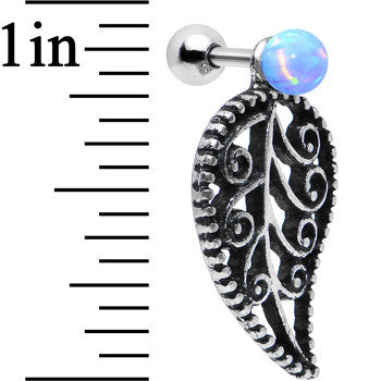 16 Gauge Blue Synthetic Opal Steel Leaf Cartilage Dangle Earring
