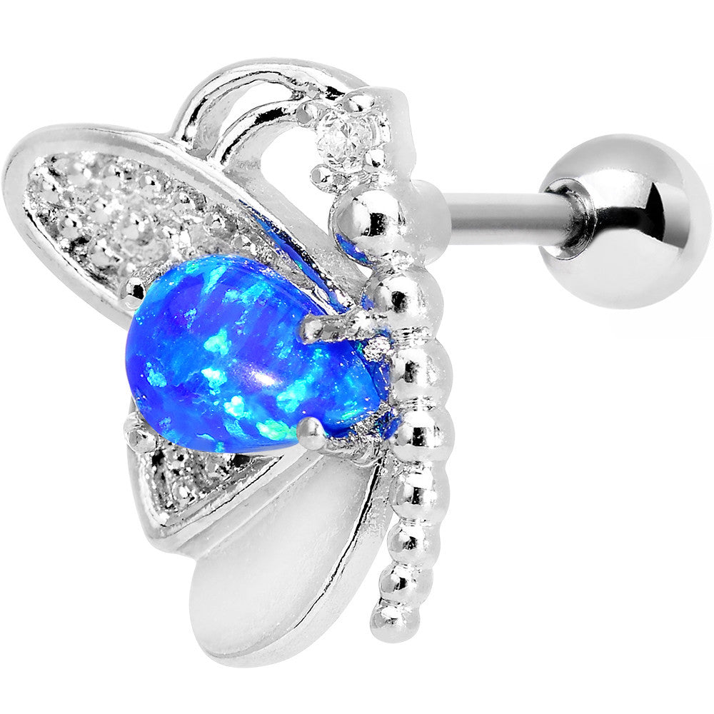 16 Gauge Blue Synthetic Opal Butterfly Left Cartilage Earring