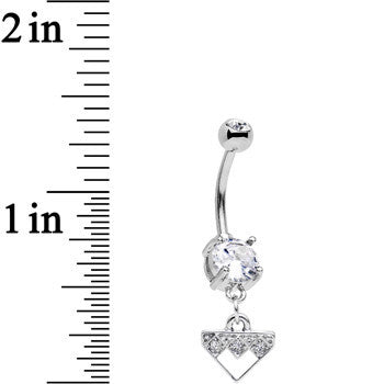 Clear Gem Stainless Steel Triangular Shield Dangle Belly Ring