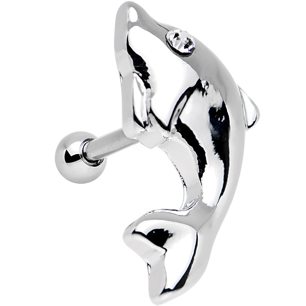 16 Gauge 1/4 Clear Gem Dolphin Left Cartilage Earring