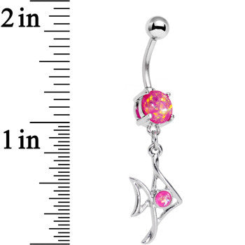Pink Faux Opal Framework Fishy Fish Dangle Belly Ring