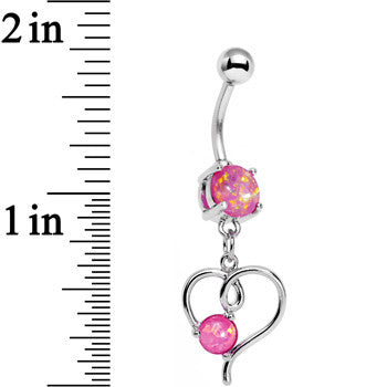 Pink Faux Opal Filigree Keep Me in Your Heart Dangle Belly Ring