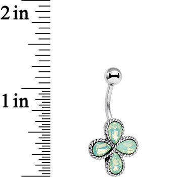 Light Green Faux Opal Quartet Flower Belly Ring