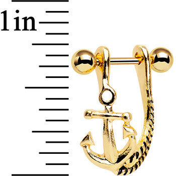 3/8 Gold Plated Toss Your Anchor Left Dangle Cartilage Earring