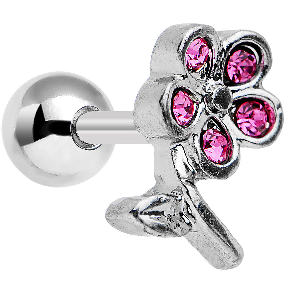 16 Gauge Pink Gem Petal Flower Right Ear Cartilage Earring