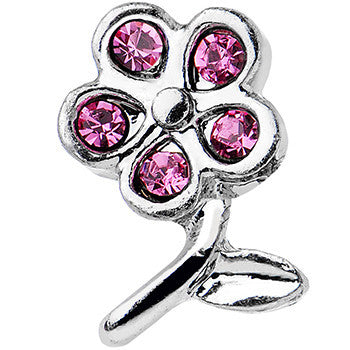 16 Gauge 1/4 Pink Gem Petal Flower Left Ear Cartilage Earring