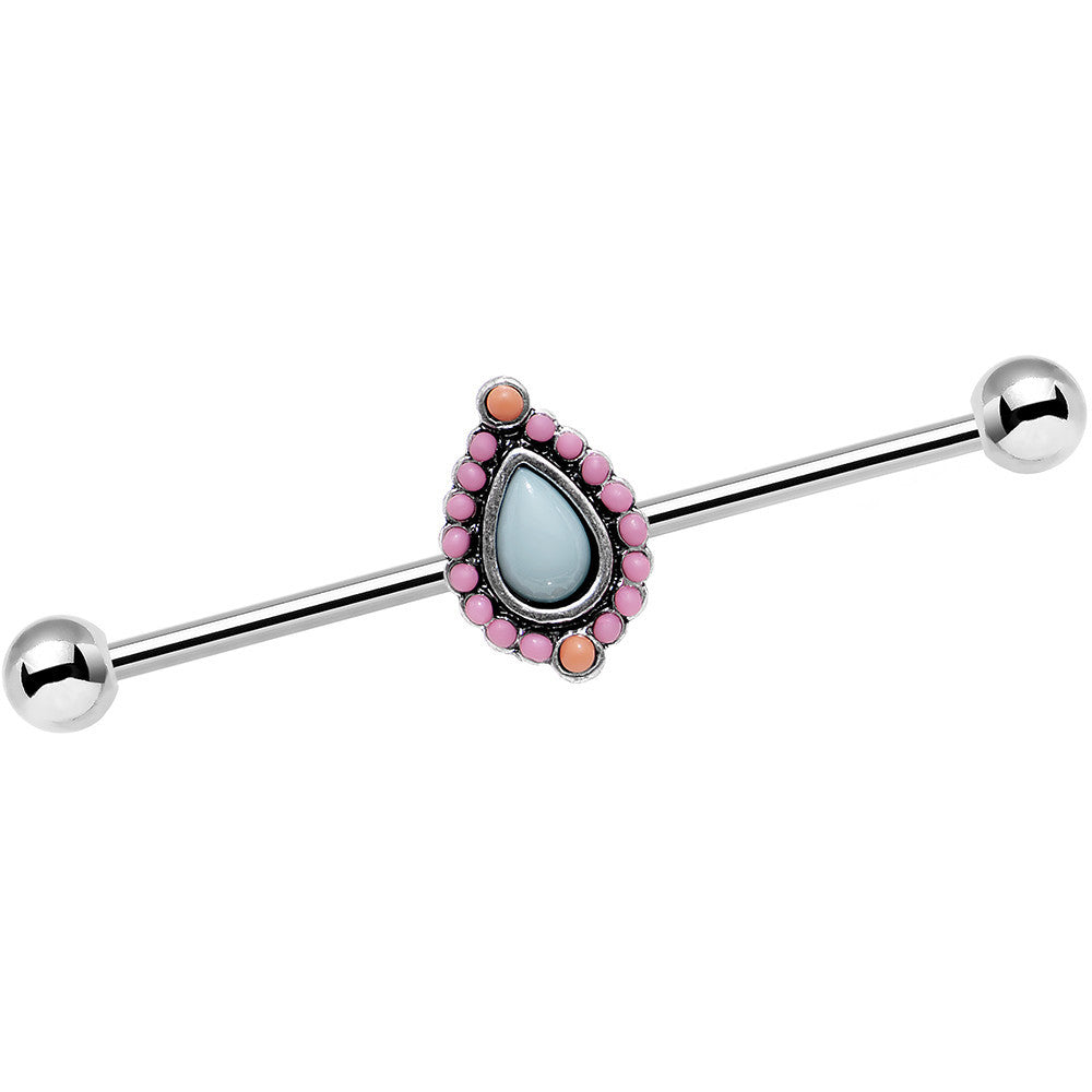 14 Gauge Light Blue and Pink Pastel Teardrop Industrial Barbell 38mm