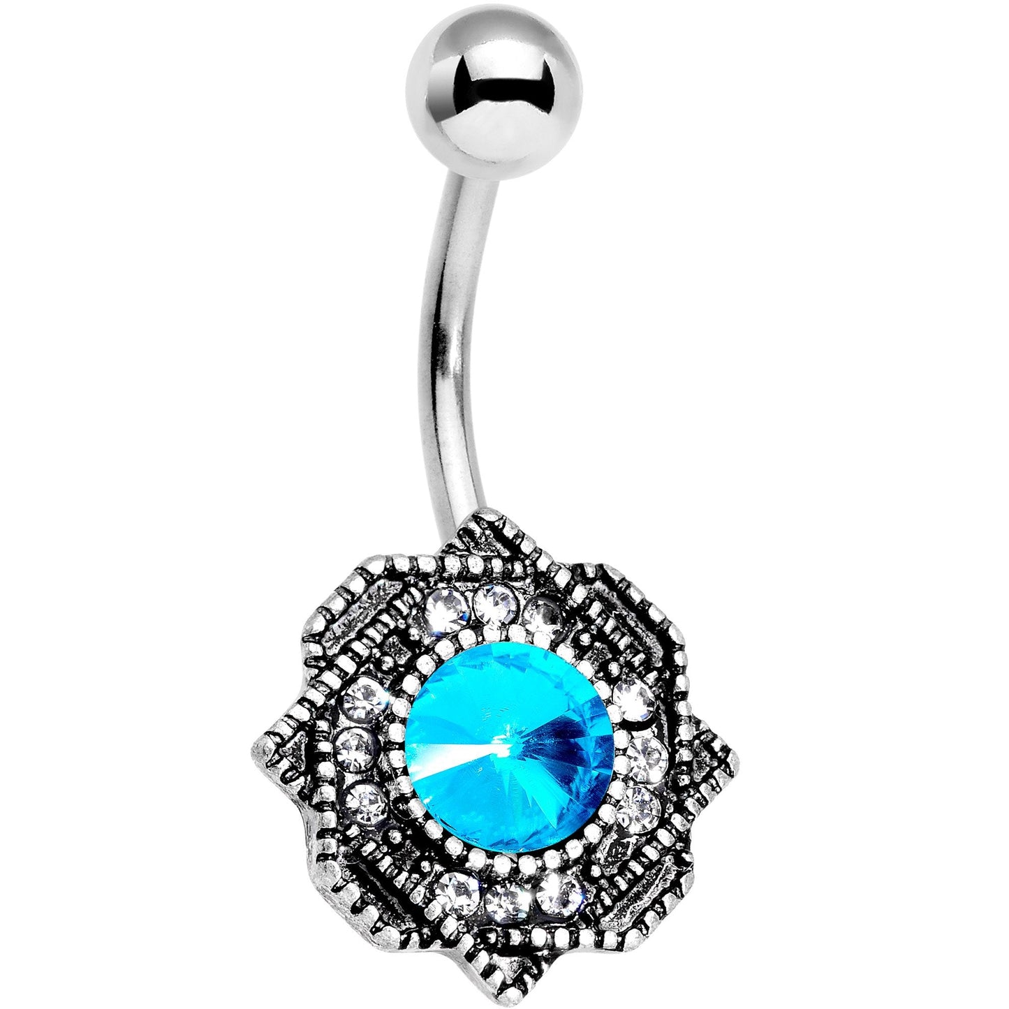 Clear Aqua Gem Sophisticated Star Belly Ring