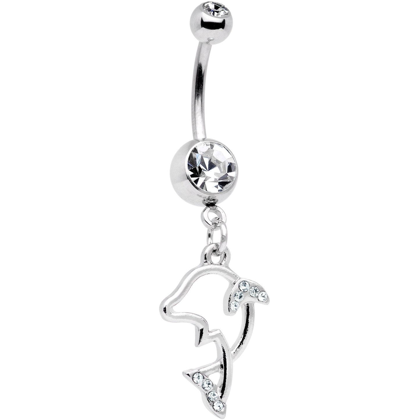 Clear Gem Hollow Dolphin Dangle Belly Ring