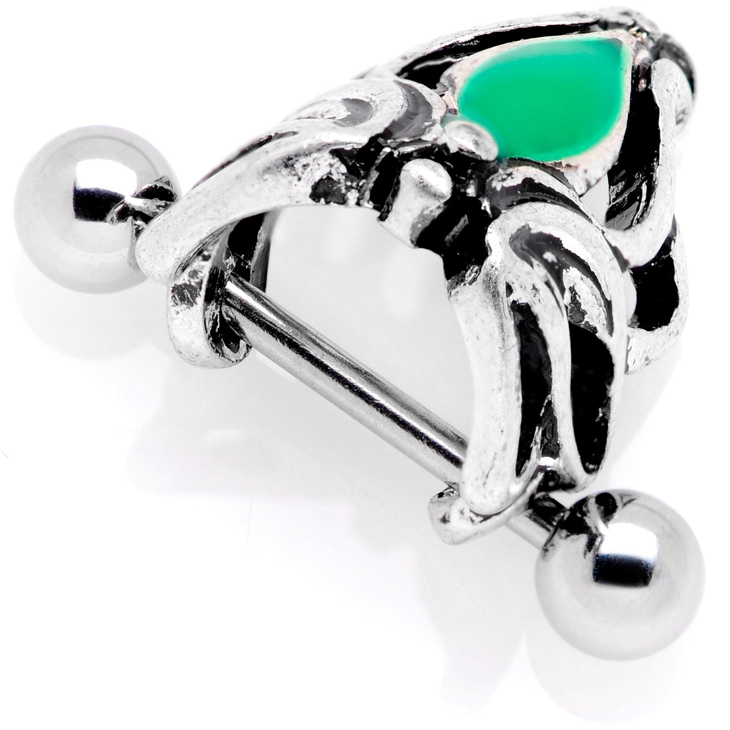 16 Gauge 1/2 Green Accented Abstract Butterfly Cuff Cartilage Earring