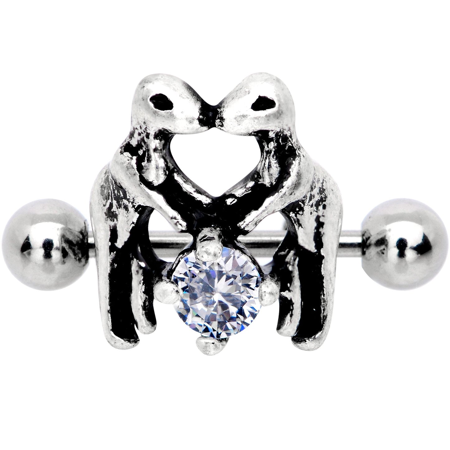 16 Gauge 3/8 Clear CZ Gem Prehistoric Dinosaur Heart Cartilage Cuff