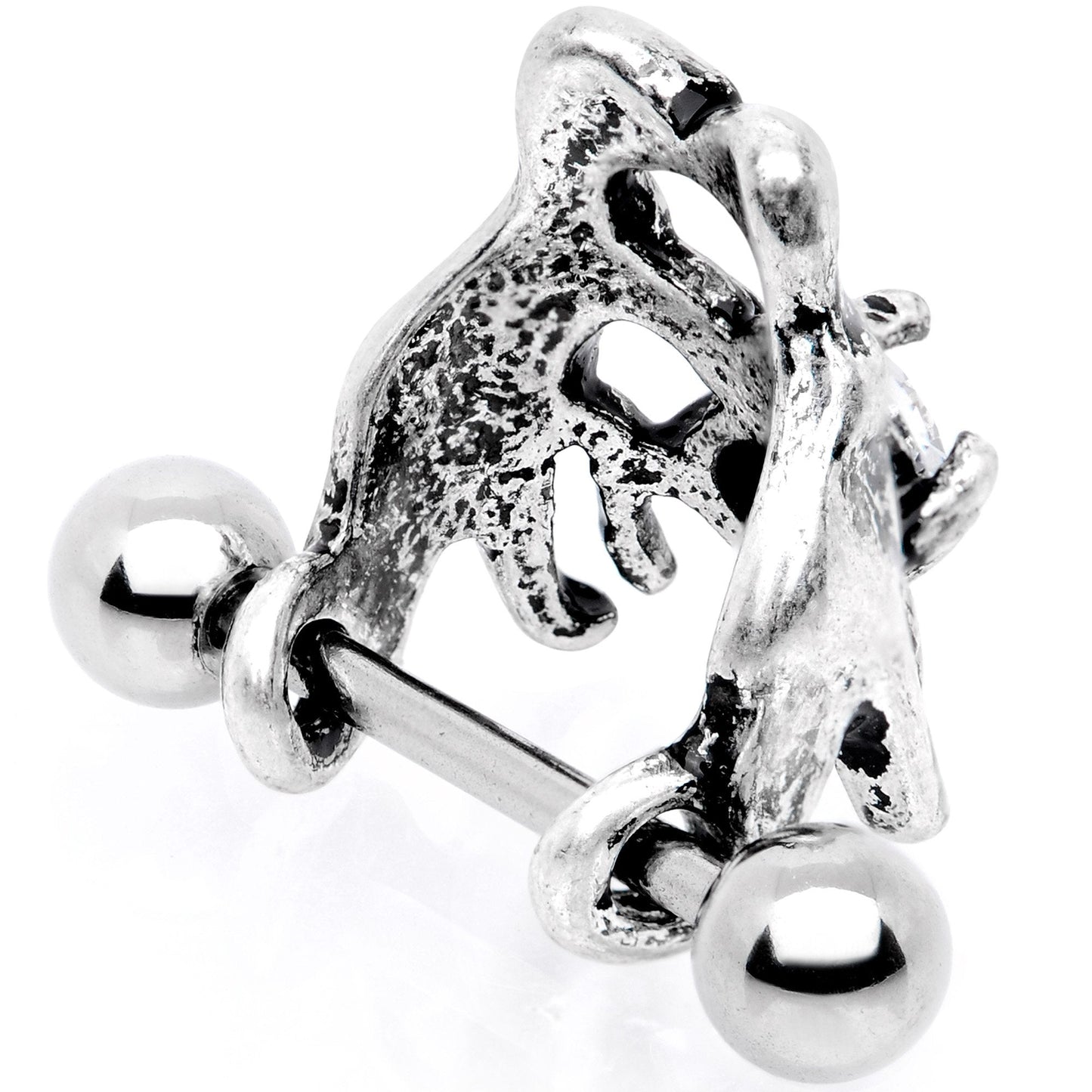 16 Gauge 3/8 Clear CZ Gem Prehistoric Dinosaur Heart Cartilage Cuff