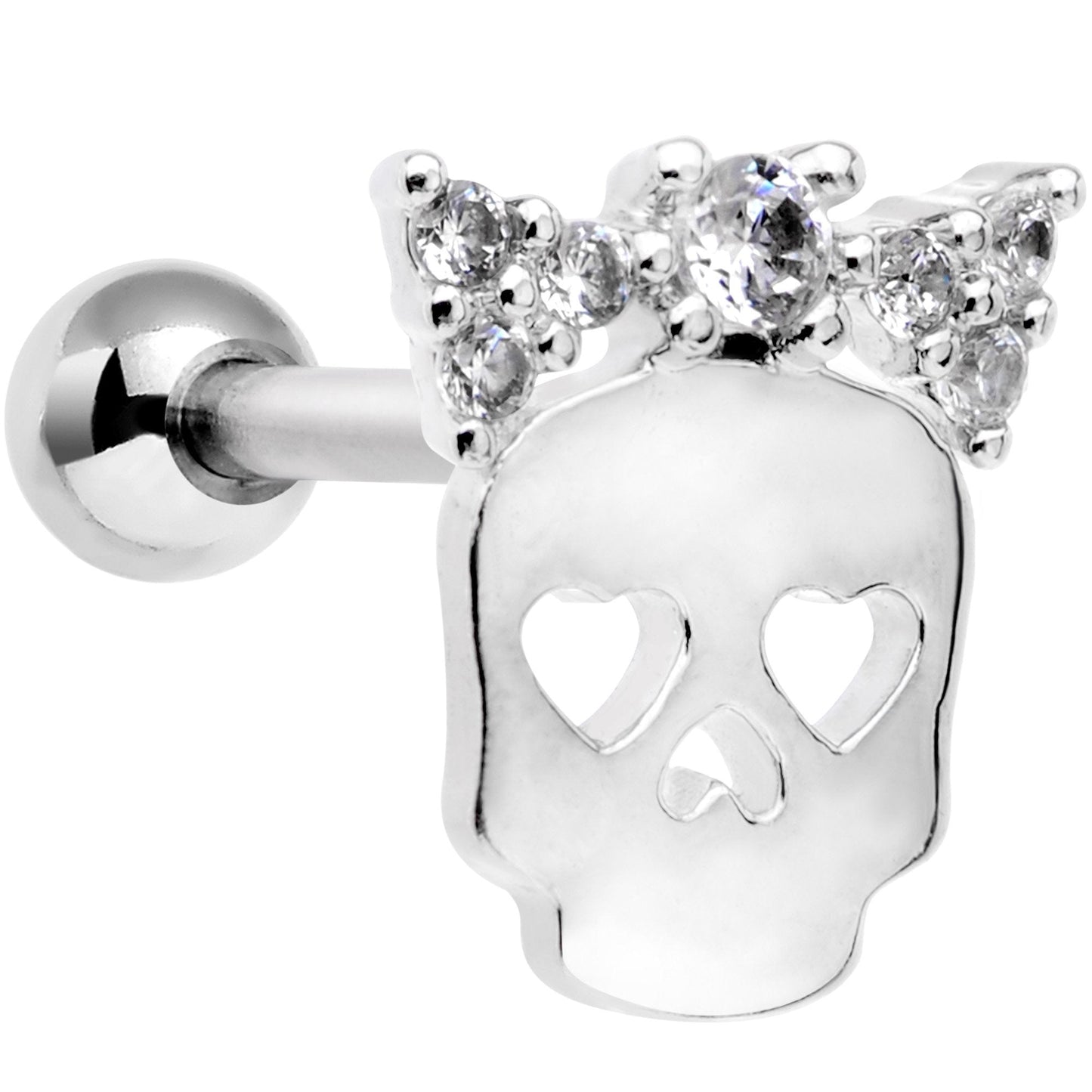 16 Gauge 5/16 Clear Gem Halloween Skull Bow Cartilage Tragus Earring