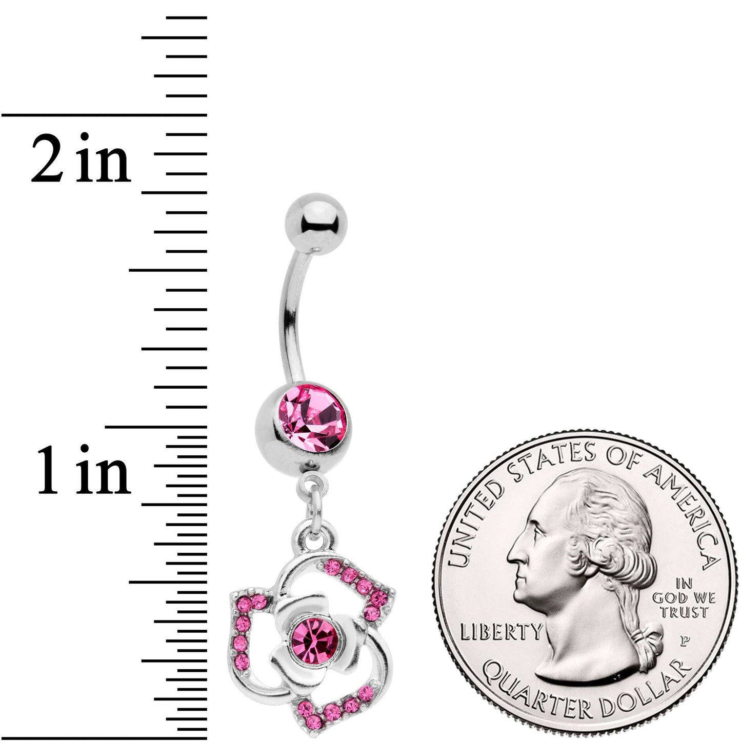 Pink Gem Single Rose Flower Dangle Belly Ring