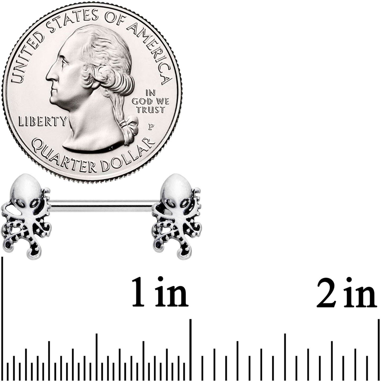 14 Gauge 9/16 Nautical Treasures Octopus Barbell Nipple Ring Set