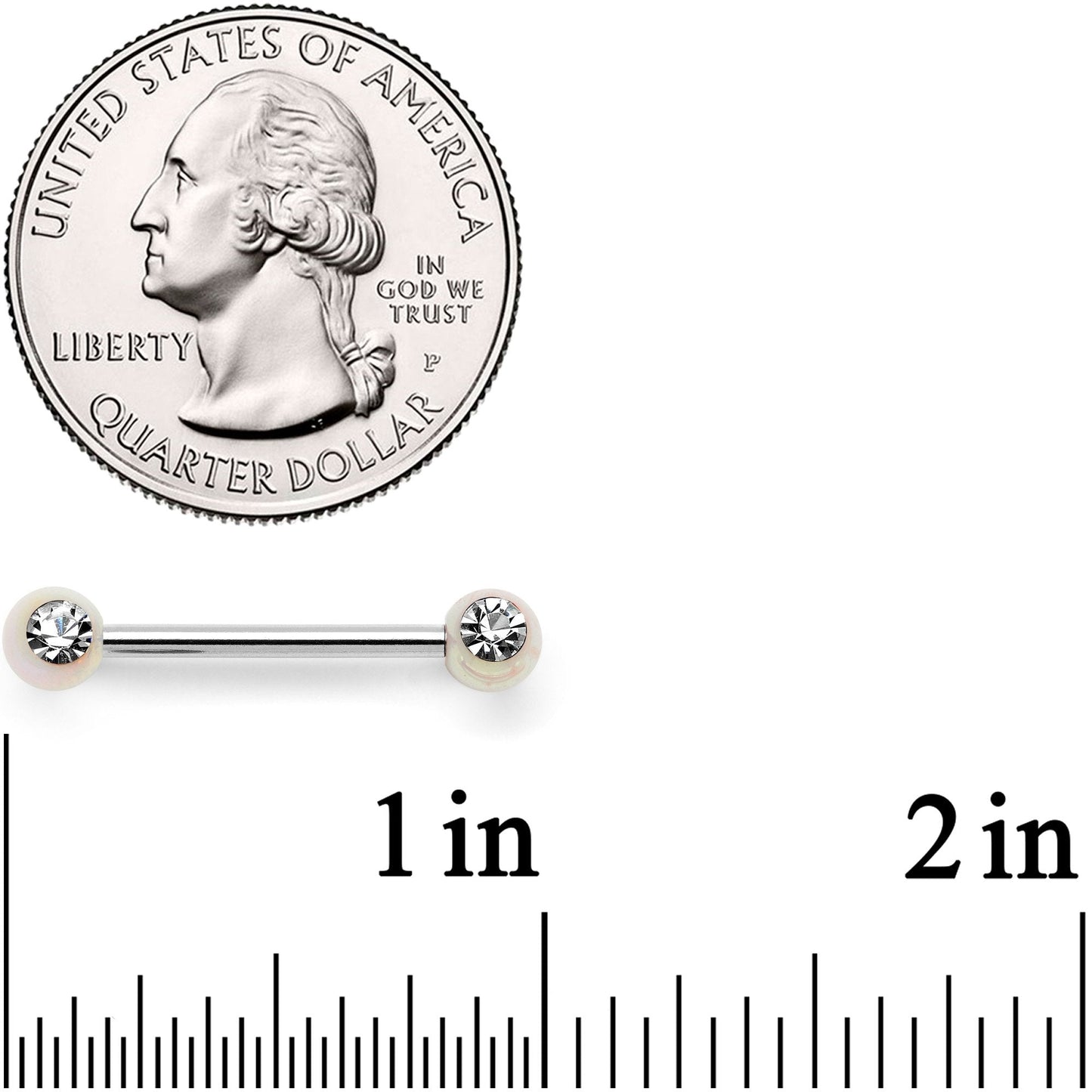 9/16 Clear Gem White Pearlescent Acrylic Barbell Nipple Ring Set