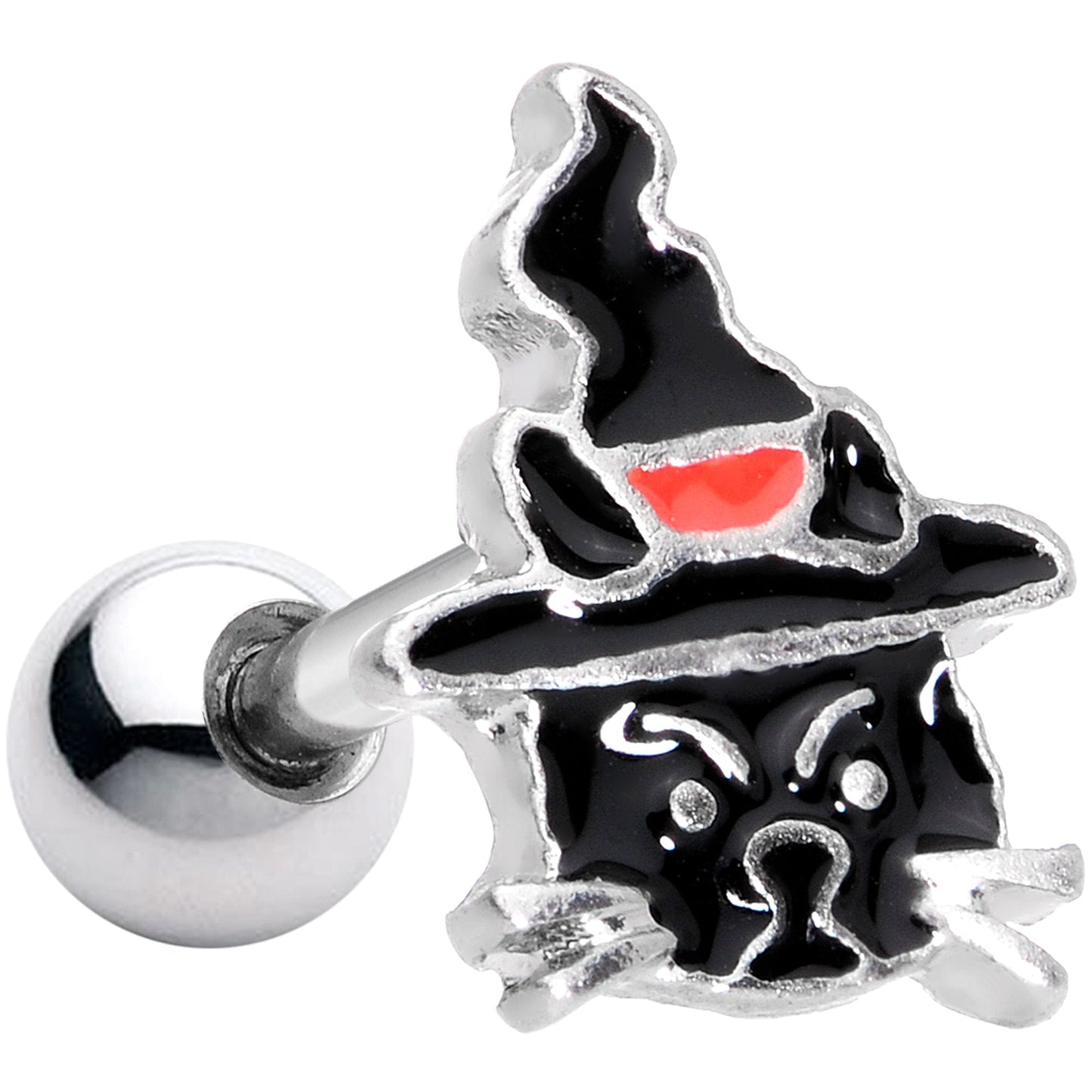 16 Gauge 1/4 Halloween Black Cat Cartilage Tragus Earring