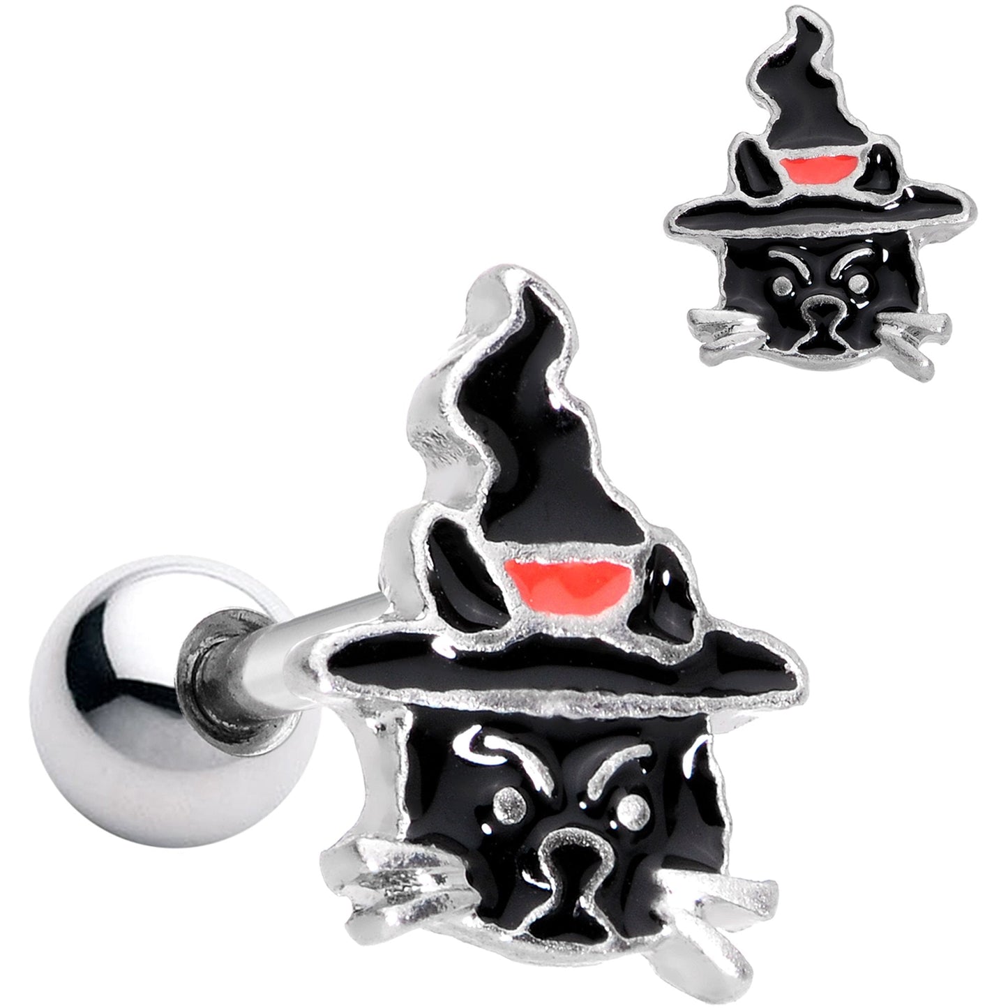 16 Gauge 1/4 Halloween Black Cat Cartilage Tragus Earring
